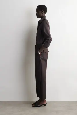 PANTALON EN COTON BRODÉ - BRUN FONCÉ — photo 1