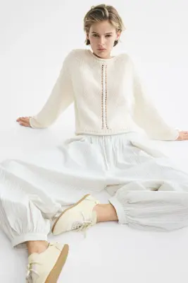 Pull à bords roulottés - Crème — photo 1