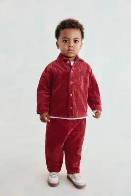 Chemise en velours de coton côtelé - Rouge — photo 4
