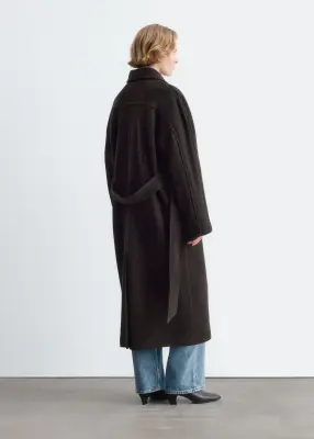 Manteau trois-quarts en laine bouclée - Marron foncé — photo 5