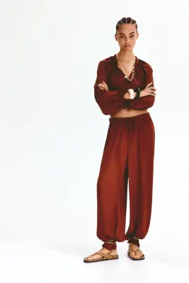 Balloon-sleeved blouse - Brun rouille — photo 3