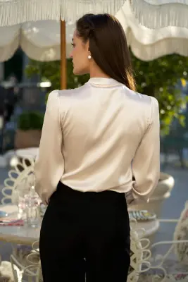 Lena Silk Bow Blouse - Cream — photo 4