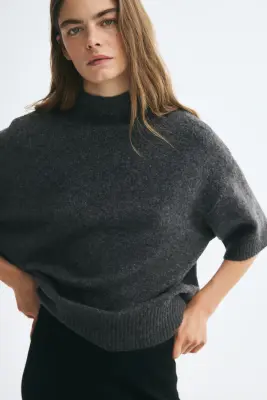 Pull oversize avec col cheminée - Gris foncé chiné — photo 2