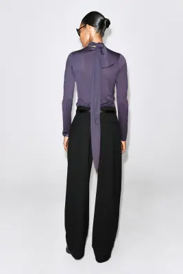 TOP FLUIDE À ENCOLURE FOULARD - VIOLET FONCÉ — photo 4