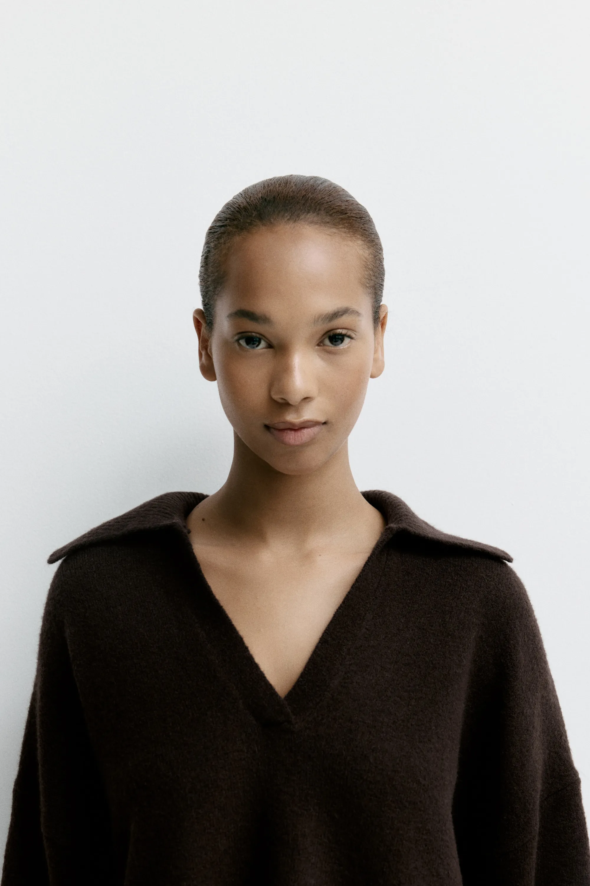 Pull en maille fine avec col - Marron foncé