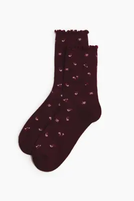 Lot de 5 paires de chaussettes en maille côtelée - Rose clair/bordeaux/fleuri — photo 1