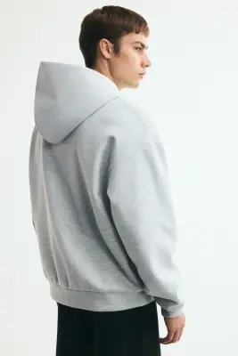 Veste à capuche zippée Oversized Fit en interlock - Gris clair chiné — photo 4