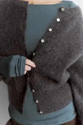 Cardigan en mélange de mohair - Gris foncé chiné — photo 2
