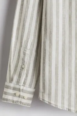 Chemise Regular Fit en lin mélangé - Grège/rayé — photo 2