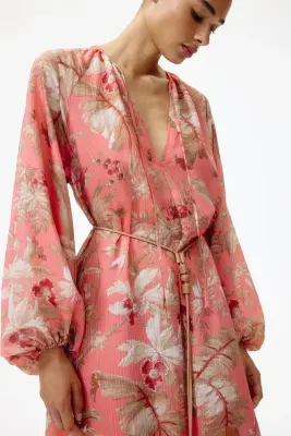 Robe tunique avec ceinture - Rose/fleuri — photo 1
