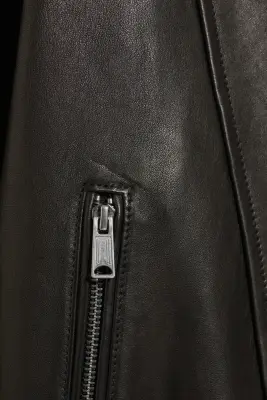 Veste oversize en cuir à col cheminée - Noir — photo 4