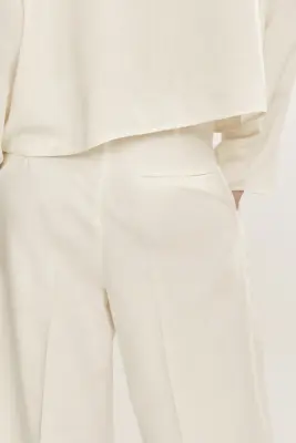 Pantalon 7/8 en lin mélangé - Crème — photo 2