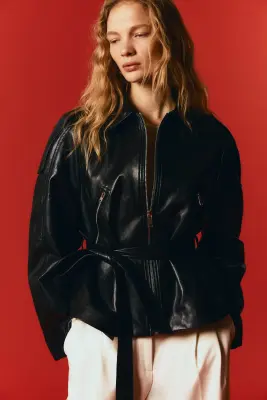 Veste en tissu enduit avec ceinture à nouer - Noir — photo 2