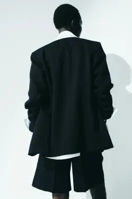 Short chic en lin mélangé - Noir — photo 3