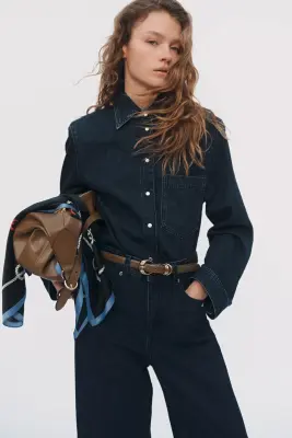 Chemise en denim avec épaulettes - Bleu denim — photo 2