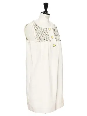 Robe de cocktail Couture en coton et soie beige brodée de cristaux Swarovski Px boutique 2000€ Taille 36 — photo 3