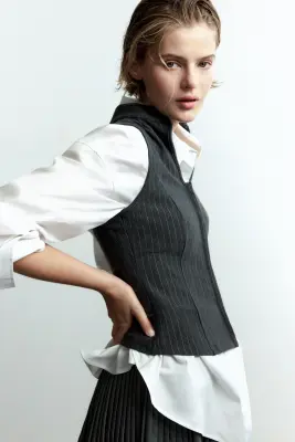 Top en piqué avec fente goutte d'eau - Gris foncé/rayures tennis — photo 3