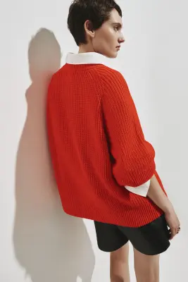 Top en maille côtelée - Rouge vif — photo 3