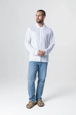 Chemise Blanche Manches Longues en Lin / Elasthanne — photo 4