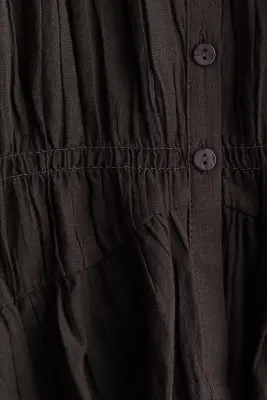 Blouse smockée en coton - Marron foncé — photo 4