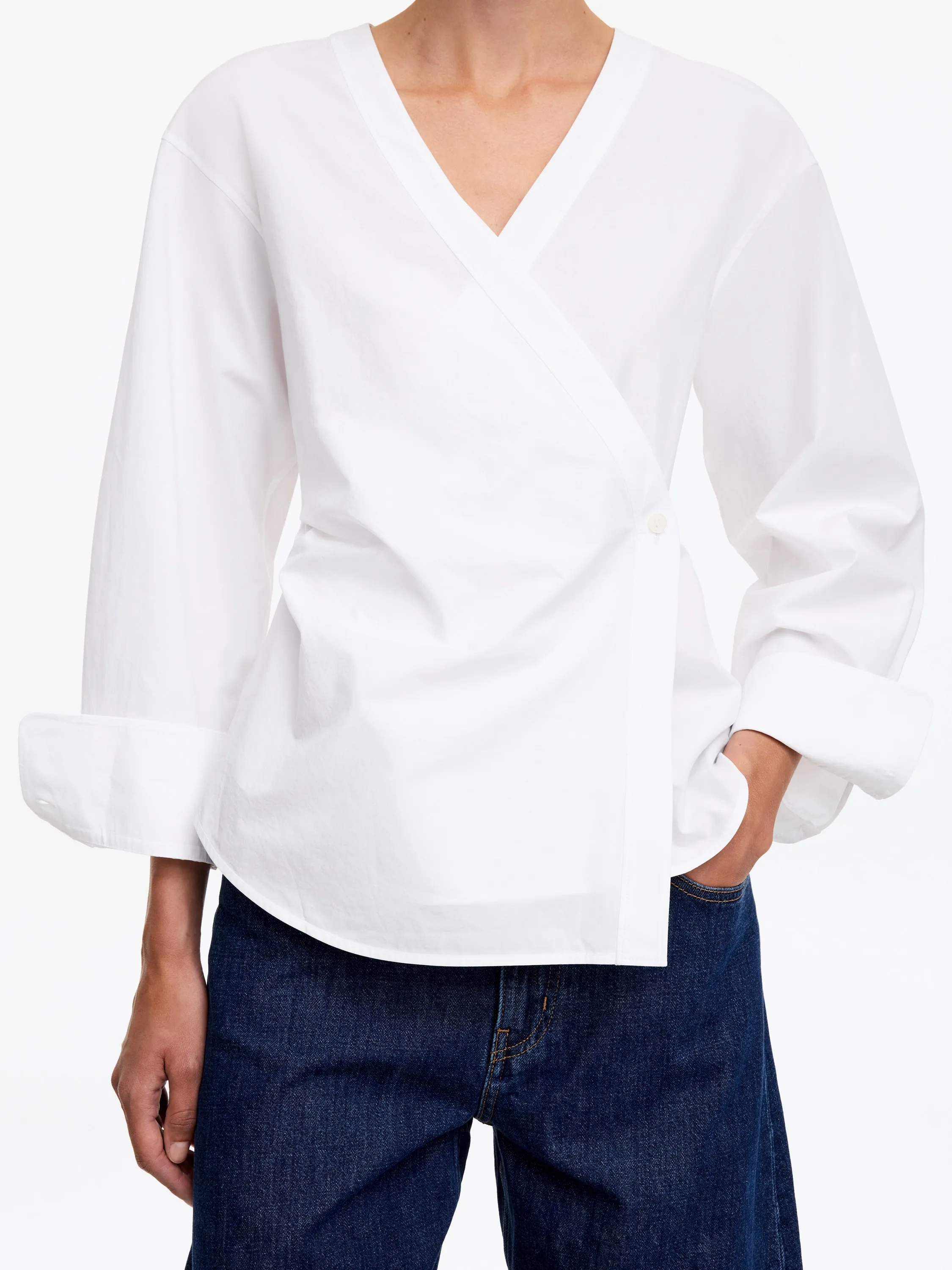 Chemise cache-cœur en coton - Blanc