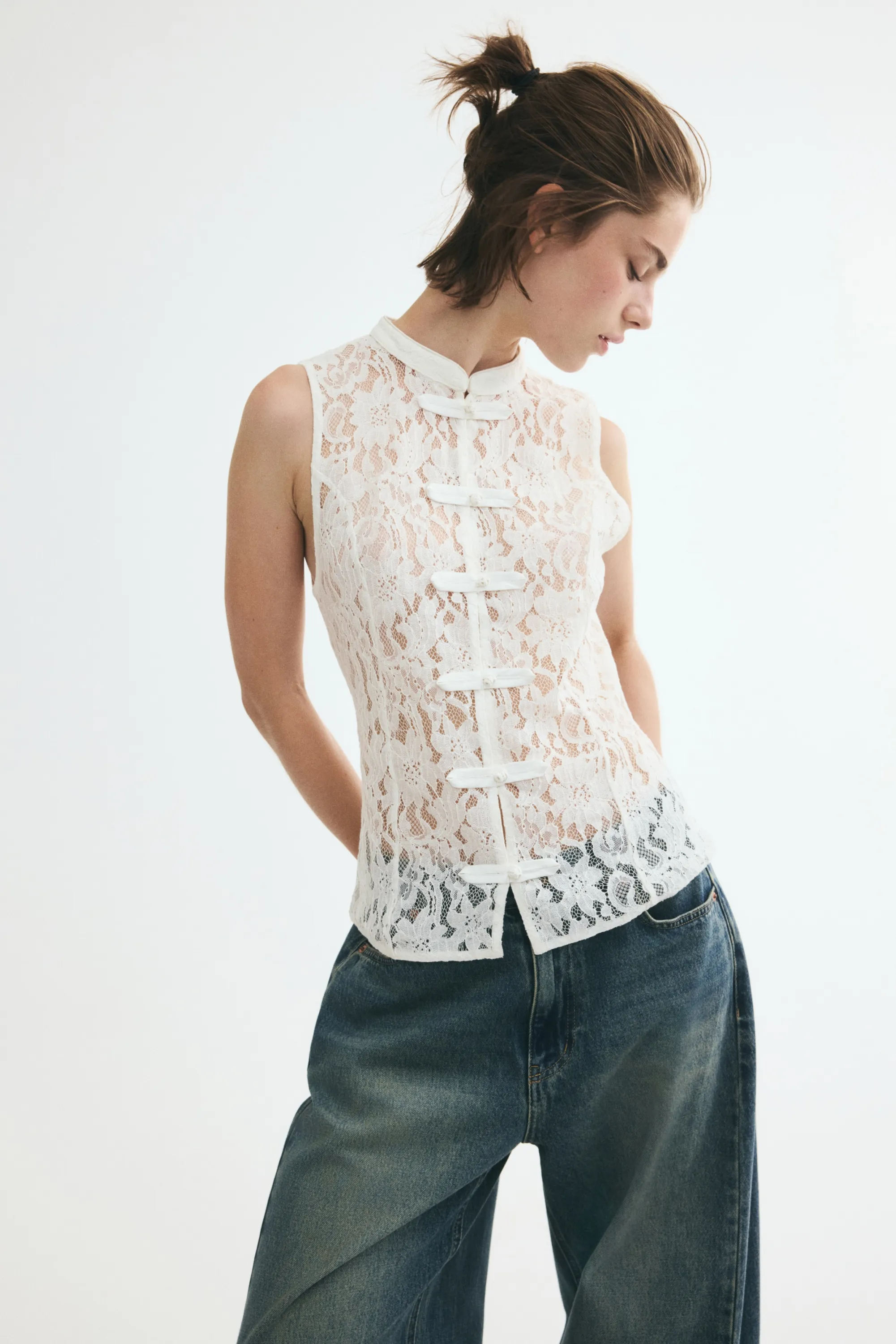 Gilet sans manches en dentelle - Blanc