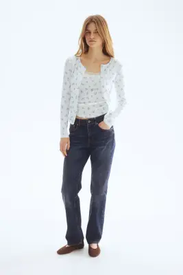 Gilet en jersey pointelle - Blanc/bleu/fleuri — photo 2
