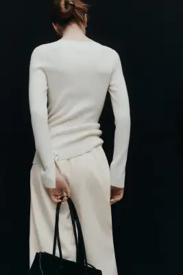 Pantalon barrel en lin mélangé - Crème — photo 5