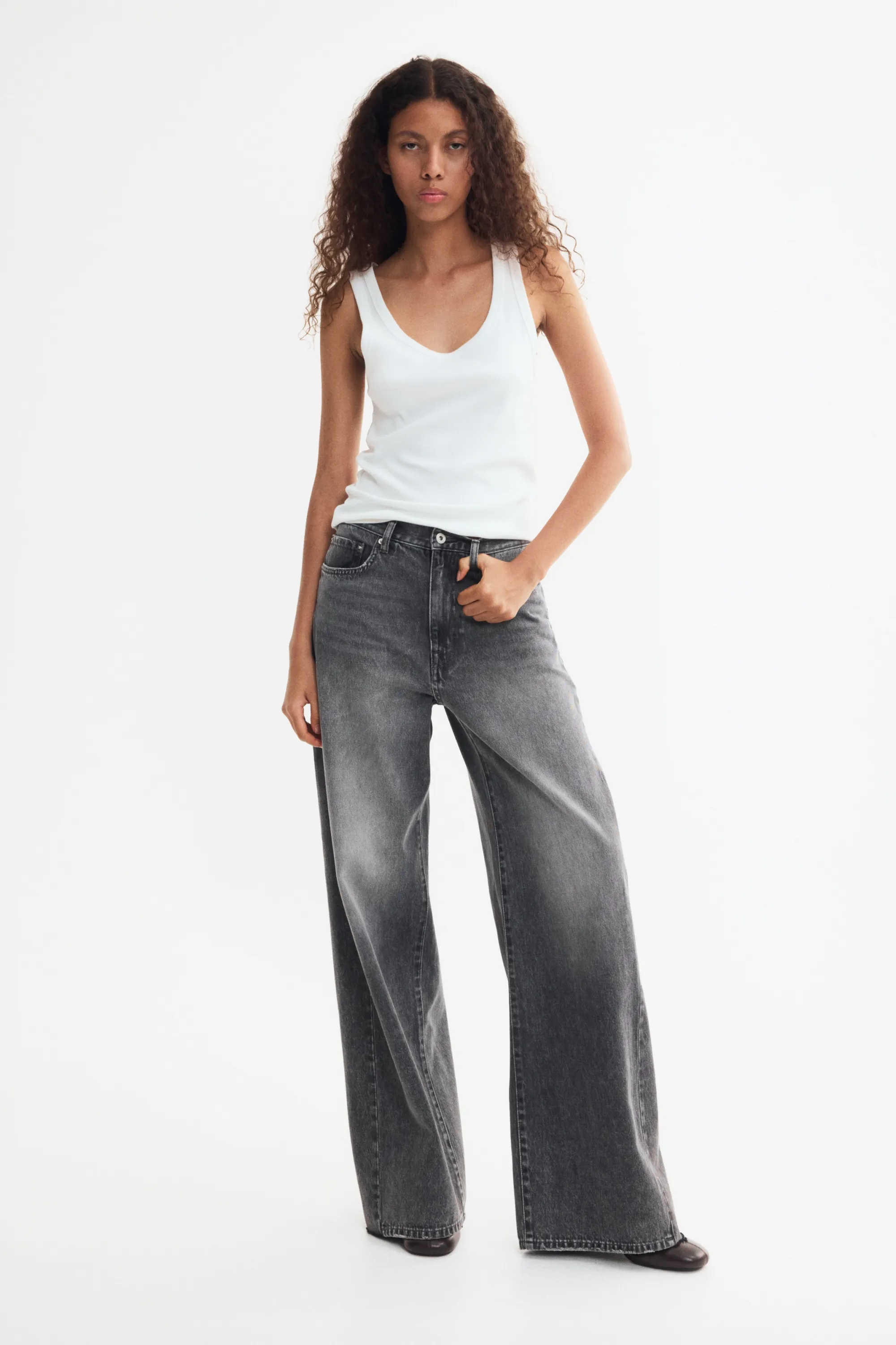 Straight Regular Waist Jeans - Gris denim