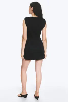 Mini-robe en sergé sans manches - Noir — photo 3