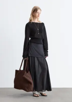 Jupe midi transparente avec tablier - Noir — photo 1