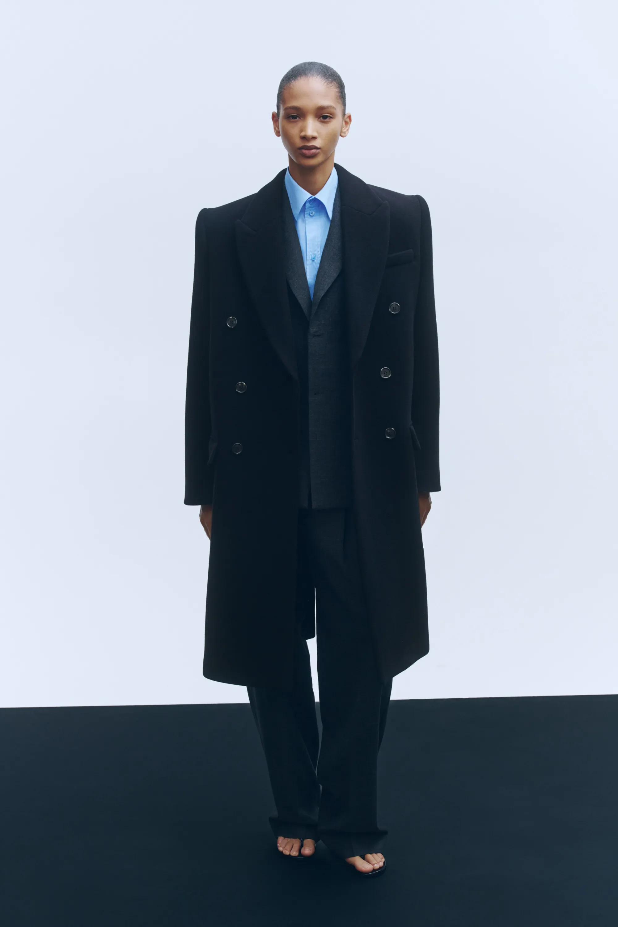Manteau de laine à fermeture croisée - Noir