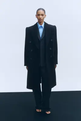 Manteau de laine à fermeture croisée - Noir — photo 1