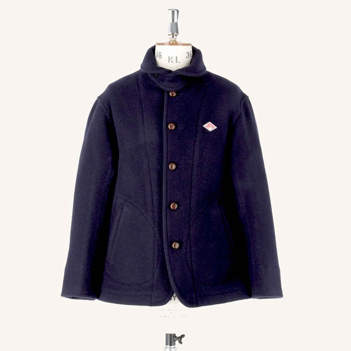 Manteau à col rond en laine - Navy