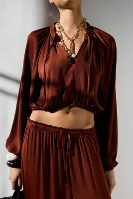 Balloon-sleeved blouse - Brun rouille — photo 2