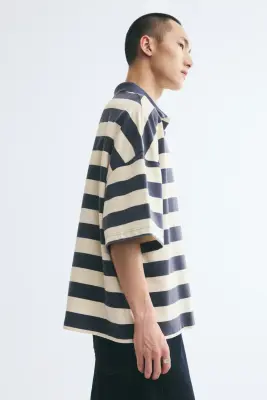Polo Oversized Fit en coton - Bleu ancien foncé/rayé — photo 2