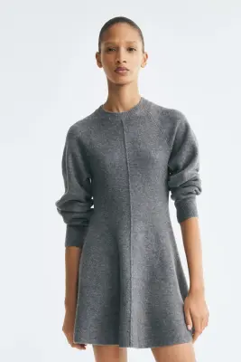 Robe en maille avec jupe évasée - Gris foncé chiné — photo 1