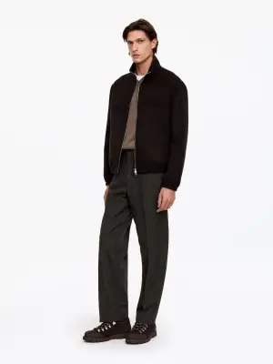 Pantalon large en laine - Marron — photo 1