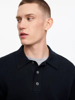 Polo en maille fine - Bleu foncé — photo 3
