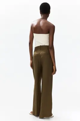 Pantalon chic à jambes larges - Vert kaki foncé — photo 3