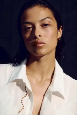Chemise de plage en coton avec broderie anglaise - Blanc — photo 1