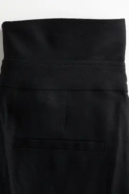 Pantalon en lin mélangé avec ceinture repliée - Noir — photo 2