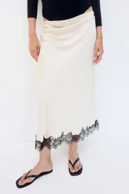 MAMA Slip skirt avec dentelle - Crème/noir — photo 2