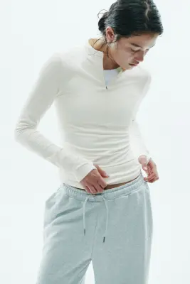 Top de sport chaud à col zippé SoftMove™ - Blanc — photo 1