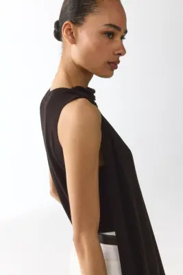 Top en viscose à effet drapé - Marron foncé — photo 3