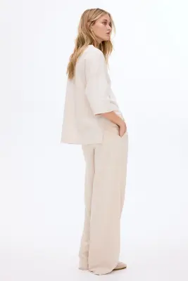 Pantalon jogger en interlock avec jambes larges - Beige clair — photo 2