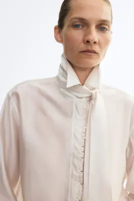 Chemise brodée avec nœud - Beige clair — photo 2