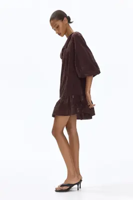 Robe tunique avec dentelle - Marron foncé — photo 3