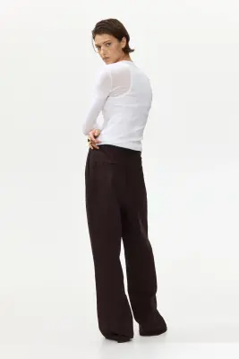 Pantalon en lin mélangé avec ceinture - Marron foncé — photo 1