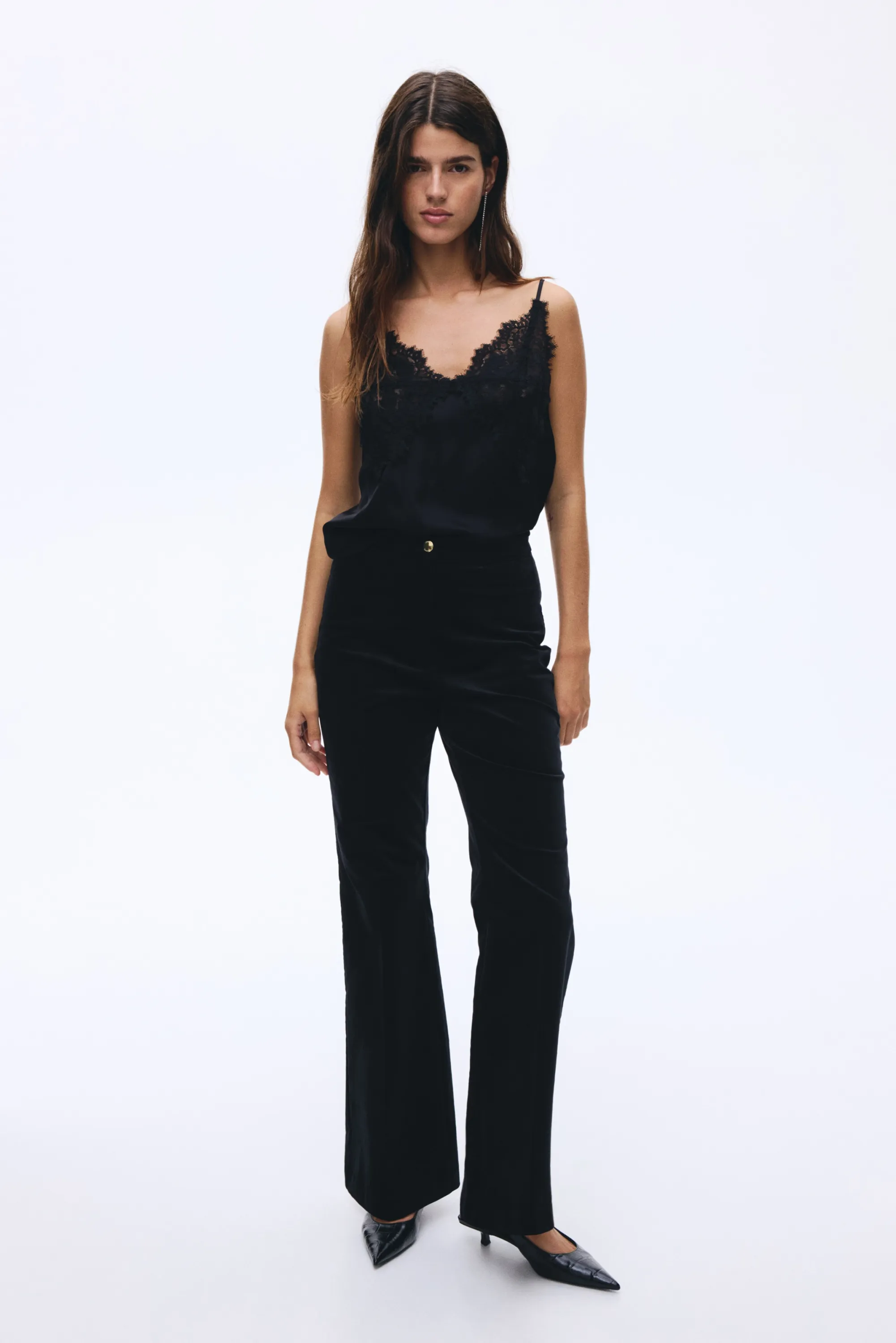 Pantalon évasé en velours - Noir